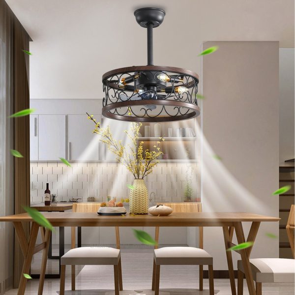 18inch Caged Ceiling Fan with Lights Remote Control for APP (Note:No warranty on bulbs) Sale