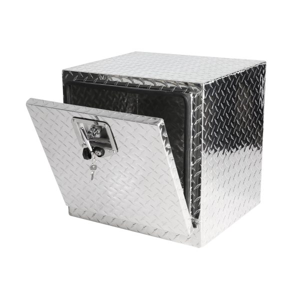 18 Inch Heavy Duty Aluminum Diamond Plate Tool Underbody Box, Waterproof Square Truck Storage Organizer Chest for Pick Up Truck Bed, RV Trailer with T-Handle Lock and Keys - Silver Sale