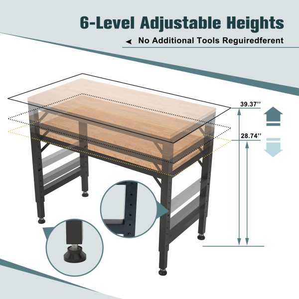 48  Heavy-Duty Adjustable Workbench for Garage, Rubber Wood Shop Table W Rubber Pads, Hardwood Workstation Weight Capacity over 2000 Lbs Online