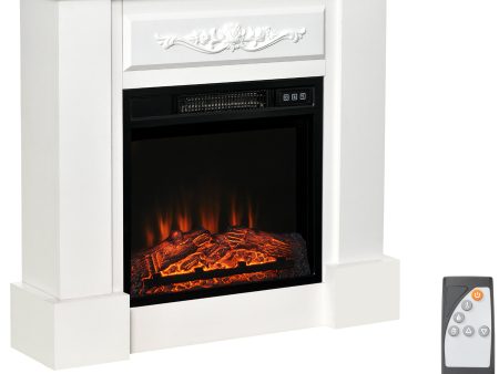 32  Electric Fireplace with Mantel, Freestanding Heater with LED Log Flame, Overheat Protection and Remote Control, 1400W, White Supply