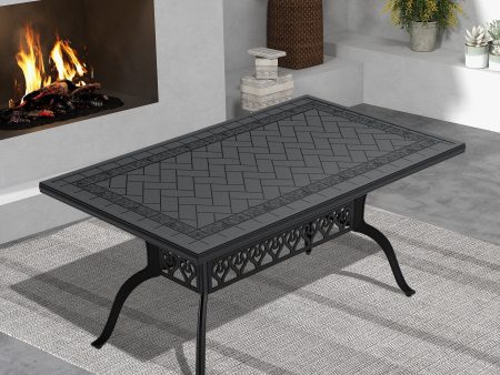 L59.05*W35.43-inch Cast Aluminum Patio Dining Table With Black Frame and Carved Texture on the Tabletop Sale