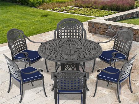 (Cushions In  Random Colors)7-Piece Set Of Cast Aluminum Patio Furniture With  Cushions Discount