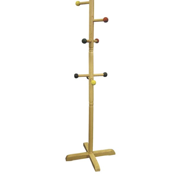 49.5  Tall Wooden Kids Standing Coat Rack, Natural Finish, 8 Colored Pegs Fashion