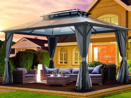 10X13ft Patio Gazebo with Netting & Curtains, Black Supply