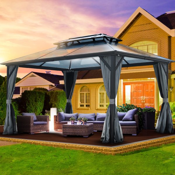 10X13ft Patio Gazebo with Netting & Curtains, Black Supply