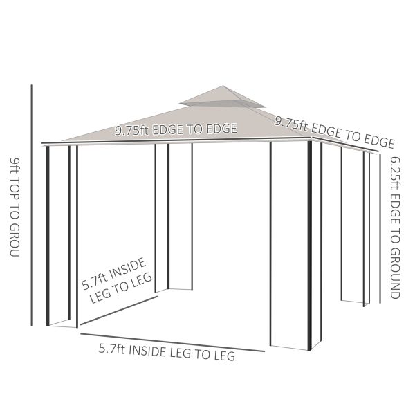 10  x 10  Patio Gazebo, Double Roof Outdoor Gazebo Canopy Shelter with Netting, Steel Corner Frame for Garden, Lawn, Backyard and Deck, Beige Fashion