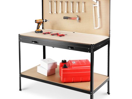 63  Tools Cabinet Working Tables Workbench Tool Storage Workshop Table with Drawers and Pegboard Fashion