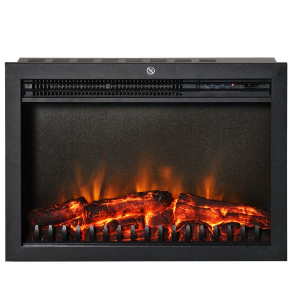 24  Electric Fireplace Insert, Retro Recessed Fireplace Heater with Realistic Flame, Remote Control and Adjustable Brightness, 750 1500W, Black For Sale