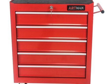 5 DRAWERS MULTIFUNCTIONAL TOOL CART WITH WHEELS-RED Discount