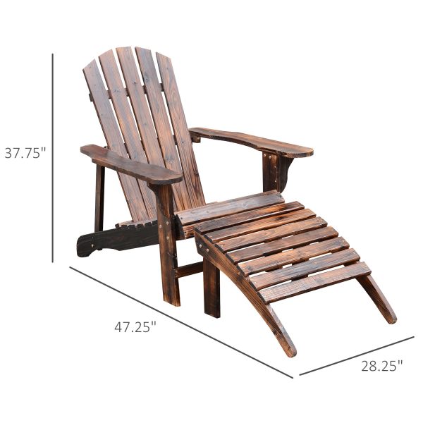 Wooden Adirondack Chair Outdoor Patio Lounge Chair w  Ottoman - Rustic Brown For Discount