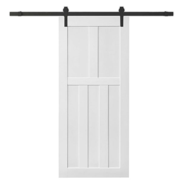 CRAZY ELF 24  x 80  Five Panel Real Primed Door Slab + 6.6FT Barn Door Sliding Hardware + Adjustable Floor Guider + Pull Handle, DIY Unfinished Paneled Door, Modern Interior Barn Door, Moisture-proof For Discount