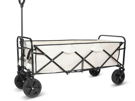 YSSOA Extended Folding Utility Wagon, 330LBS Heavy Loaded Collapsible Garden Cart with Anti-Slip Wheels, Adjustable Handle and Side Pockets, Large, White, X-Large Online Sale