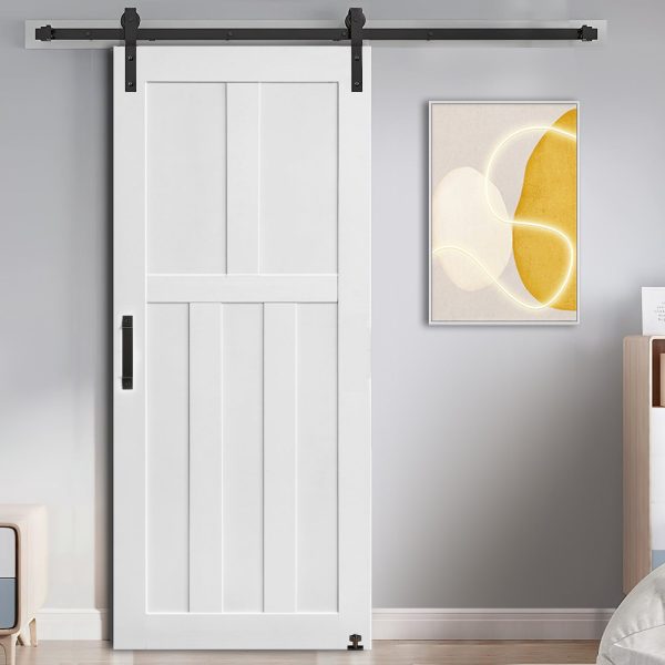 CRAZY ELF 28  x 80  Five Panel Real Primed Door Slab + 6.6FT Barn Door Sliding Hardware + Adjustable Floor Guider + Pull Handle, DIY Unfinished Paneled Door, Modern Interior Barn Door, Moisture-proof Online Hot Sale