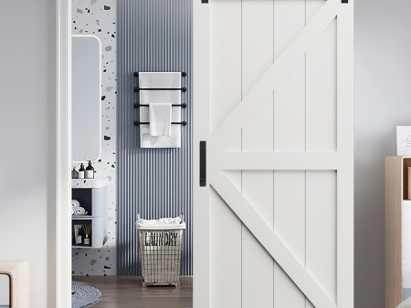 CRAZY ELF 28  x 84   K  Style Real Primed Door Slab + 6.6FT Barn Door Sliding Hardware + Adjustable Floor Guider + Pull Handle, DIY Unfinished Paneled Door, Modern Interior Barn Door, Moisture-proof Discount