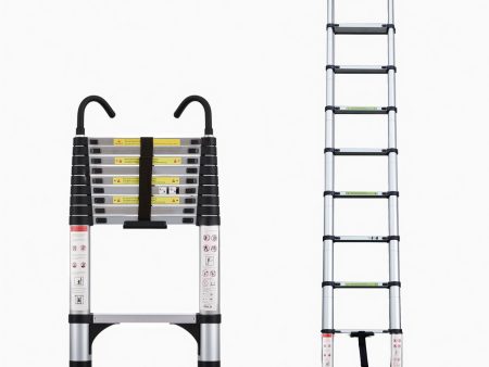 Telescopic ladder, 9.5 foot aluminum button telescopic ladder with 2 triangular stabilizers and hooks, multi-purpose ladder, maximum load-bearing capacity of 330 pounds, suitable for industrial and ho Hot on Sale