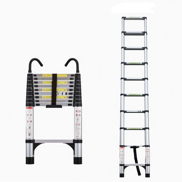 Telescopic ladder, 9.5 foot aluminum button telescopic ladder with 2 triangular stabilizers and hooks, multi-purpose ladder, maximum load-bearing capacity of 330 pounds, suitable for industrial and ho Hot on Sale