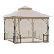 10  x 10  Patio Gazebo, Double Roof Outdoor Gazebo Canopy Shelter with Netting, Steel Corner Frame for Garden, Lawn, Backyard and Deck, Beige Fashion