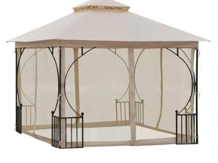 10  x 10  Patio Gazebo, Double Roof Outdoor Gazebo Canopy Shelter with Netting, Steel Corner Frame for Garden, Lawn, Backyard and Deck, Beige Fashion