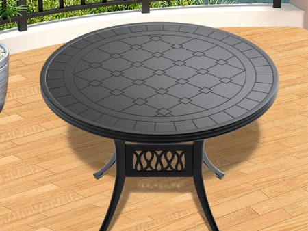 Ø39.37-inch Cast Aluminum Patio Dining Table with Black Frame and Carved Texture on the Tabletop Fashion