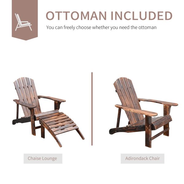 Wooden Adirondack Chair Outdoor Patio Lounge Chair w  Ottoman - Rustic Brown For Discount