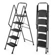 5-step ladder, folding ladder stool, with anti slip wide pedals, steel ladder, with safety anti slip handle, lightweight 300 pound portable steel ladder stool in black Hot on Sale