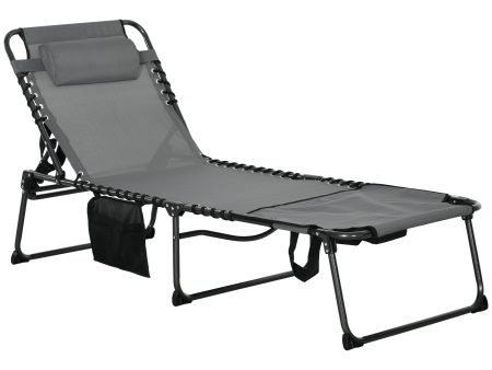 ,Outsunny Folding Chaise Lounge with 5-level Reclining Back, Outdoor Tanning Chair with Reading Face Hole, Outdoor Lounge Chair with Side Pocket & Headrest for Beach, Yard, Patio, Gray Cheap