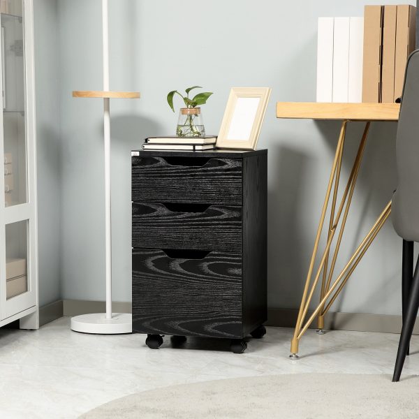 3 Drawer Office Storage Cabinet, Under Desk Cabinet with Wheels, Black Wood Grain Online Sale