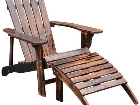 Wooden Adirondack Chair Outdoor Patio Lounge Chair w  Ottoman - Rustic Brown For Discount