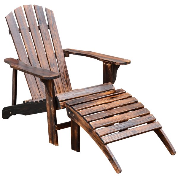 Wooden Adirondack Chair Outdoor Patio Lounge Chair w  Ottoman - Rustic Brown For Discount