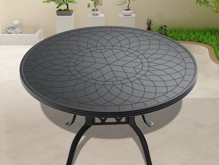 Ø47.24-inch Cast Aluminum Patio Dining Table With Black Frame and Carved Texture on the Tabletop Hot on Sale