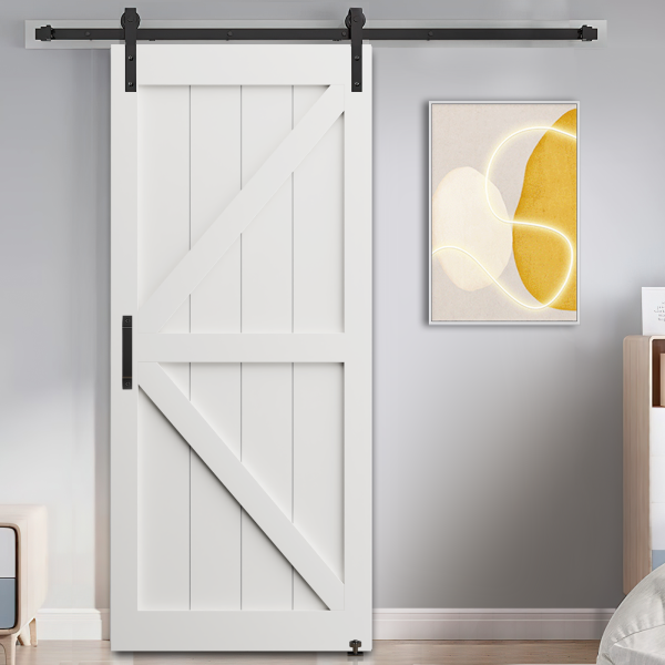 CRAZY ELF 24  x 84   K  Style Real Primed Door Slab + 6.6FT Barn Door Sliding Hardware + Adjustable Floor Guider + Pull Handle, DIY Unfinished Paneled Door, Modern Interior Barn Door, Moisture-proof Hot on Sale