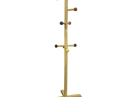 49.5  Tall Wooden Kids Standing Coat Rack, Natural Finish, 8 Colored Pegs Fashion