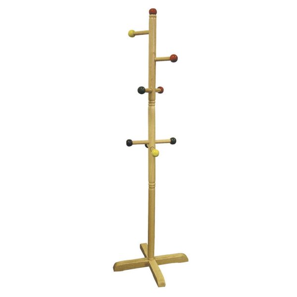 49.5  Tall Wooden Kids Standing Coat Rack, Natural Finish, 8 Colored Pegs Fashion