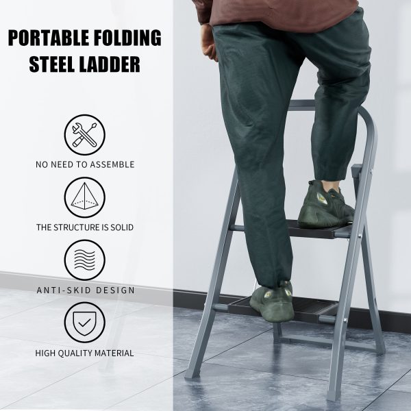 2 Step Ladder, Step Stool for Adults, Folding Step Stool with Wide Anti-Slip Pedal, Sturdy Steel Ladder Online Sale