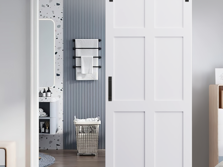 CRAZY ELF 36  x 80  Six Paneled Real Primed Door Slab + 6.6FT Barn Door Sliding Hardware + Adjustable Floor Guider + Pull Handle, DIY Unfinished Paneled Door, Modern Interior Barn Door, Water-proof Fashion