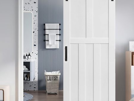 CRAZY ELF 36  x 84  Five Panel Real Primed Door Slab + 6.6FT Barn Door Sliding Hardware + Adjustable Floor Guider + Pull Handle, DIY Unfinished Paneled Door, Modern Interior Barn Door, Moisture-proof For Discount