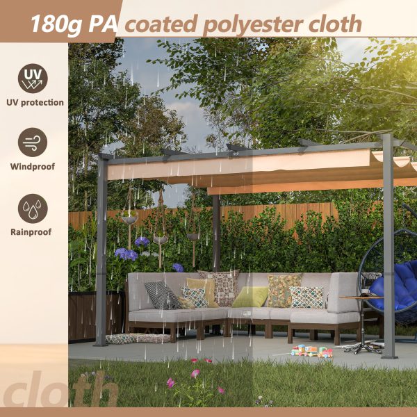 10  x 13  Aluminum Patio Pergola with Retractable Pergola Canopy, Backyard Shade Shelter for Porch, Outdoor Party, Garden, Grill Gazebo, Khaki Online