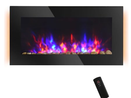 36  1500W Electric Wall-Mounted Fireplace with Flame Effect, 7 Color Background Light and Side Light, Black Online Hot Sale