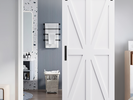 CRAZY ELF 28  x 84  Star Style Real Primed Door Slab + 6.6FT Barn Door Sliding Hardware + Adjustable Floor Guider + Pull Handle, DIY Unfinished Paneled Door, Modern Interior Barn Door, Moisture-proof Hot on Sale