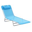 Outsunny Folding Chaise Lounge Pool Chairs, Outdoor Sun Tanning Chairs with Pillow, Reclining Back, Steel Frame & Breathable Mesh for Beach, Yard, Patio, Blue For Cheap