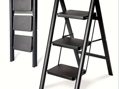 3 Step Ladder Aluminum Light Folding Step Bench Wide Non slip Pedal 300 lb Capacity Home Office Portable Ladder black Supply