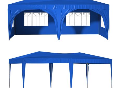 10 x20  Pop Up Canopy Tent with 6 Sidewalls, Ez Pop Up Outdoor Canopy for Parties, Waterproof Commercial Tent with 3 Adjustable Heights, Carry Bag, 6 Sand Bags, 6 Ropes and 12 Stakes, Blue Supply