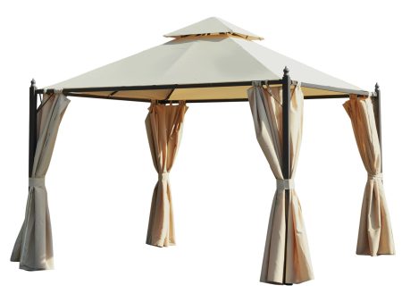 10  x 10  Steel Outdoor Patio Gazebo with Polyester Privacy Curtains, Two-Tier Roof for Air, & Large Design Discount