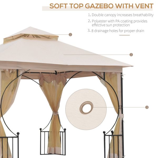 10  x 10  Patio Gazebo, Double Roof Outdoor Gazebo Canopy Shelter with Netting, Steel Corner Frame for Garden, Lawn, Backyard and Deck, Beige Fashion