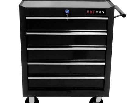 5 DRAWERS MULTIFUNCTIONAL TOOL CART WITH WHEELS-BLACK Fashion