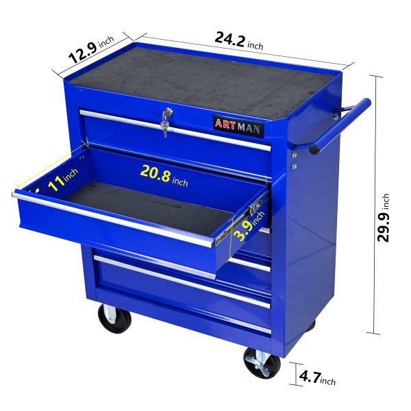 5 DRAWERS MULTIFUNCTIONAL TOOL CART WITH WHEELS-BLUE Cheap