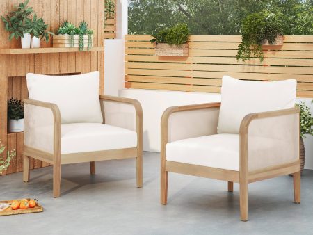 (Set of 2) Outdoor Acacia Wood Patio Club Chair, Textilene Patio Furniture,Waterproof Thick Cushion Deep Seating for Porch, Garden, Backyard, Balcony, Weight Capacity 400lbs, Light Teak Finish, Beige on Sale