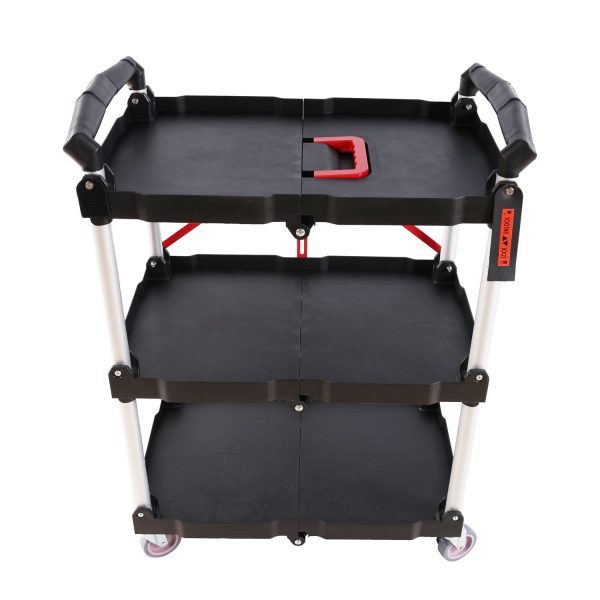 Folding service car with wheels, three-layer practical trolley, folding storage cart, suitable for family, garage, restaurant, hotel, kitchen, warehouse. No assembly required. Cheap