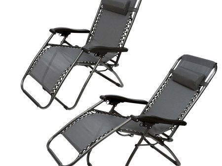 Zero Gravity Patio Adjustable Folding Reclining Chair with Pillow, 2PC Grey on Sale