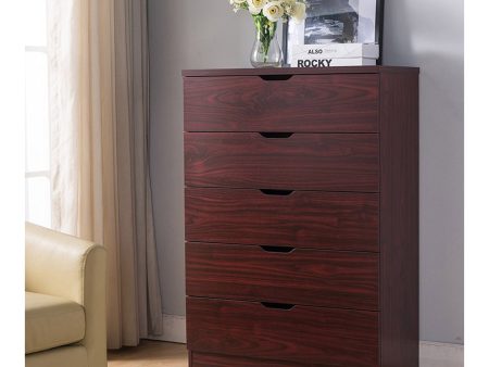 5 Drawer Bedroom Dresser, Home Chest Cabinet with Cut-Out Handles, Mahogany Supply